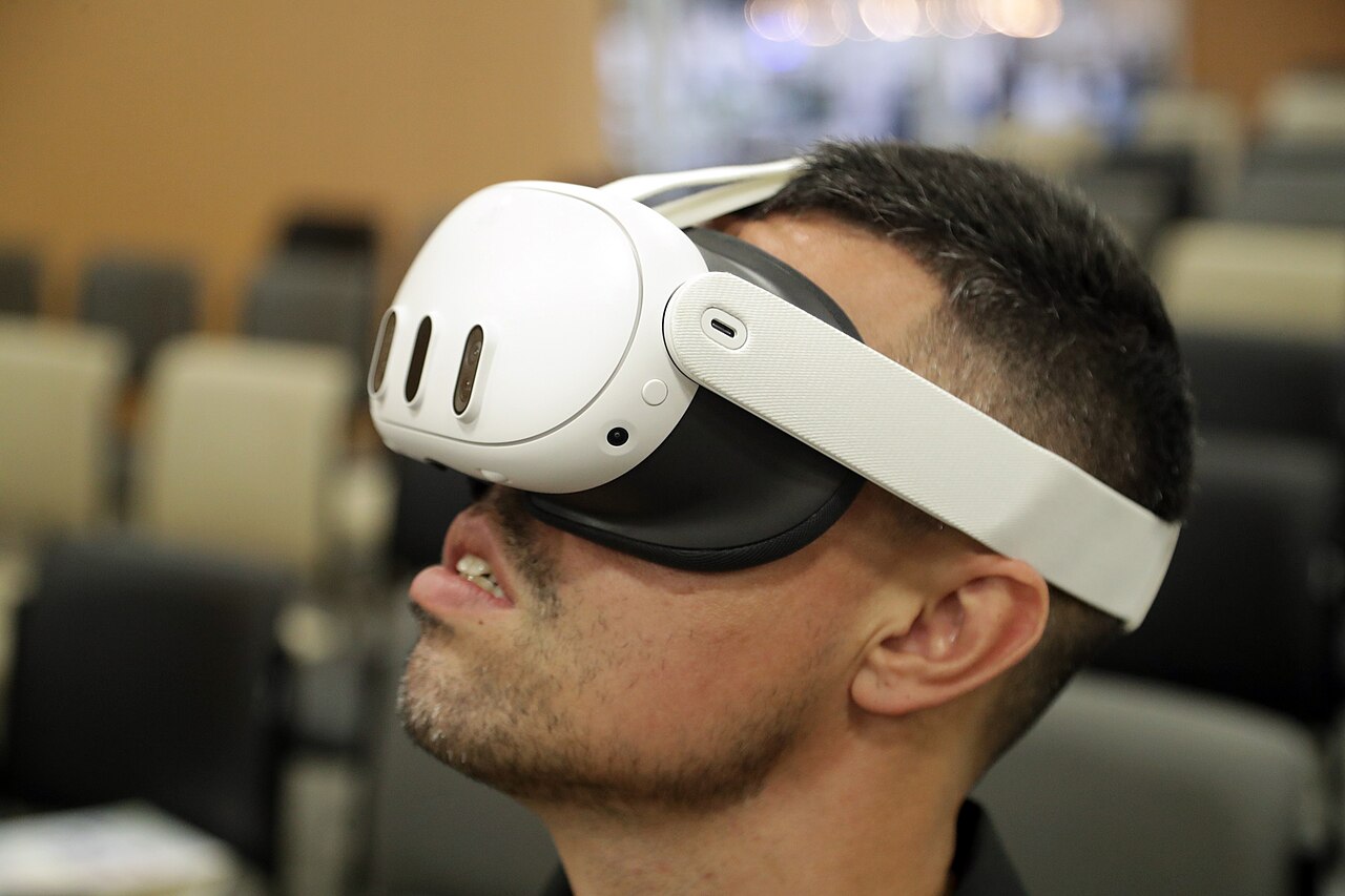 Person wearing a Meta Quest virtual reality headset